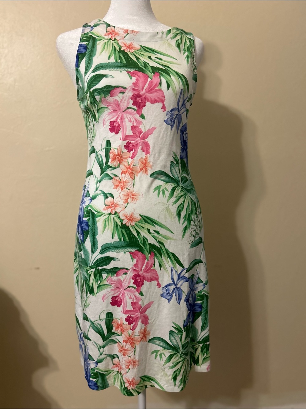 Tommy Bahama Floral Midi Dress in White with Pink & Blue Blooms